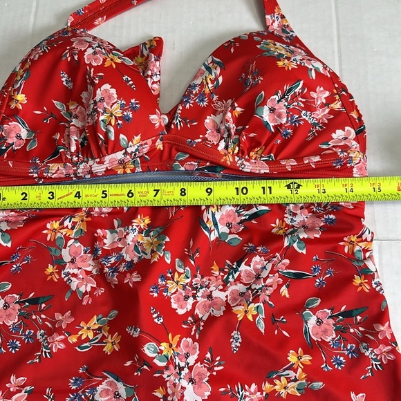 Jessica Simpson Chantilly Halter Red Floral Swim Tankini Top NWT Size Large - Picture 9 of 11